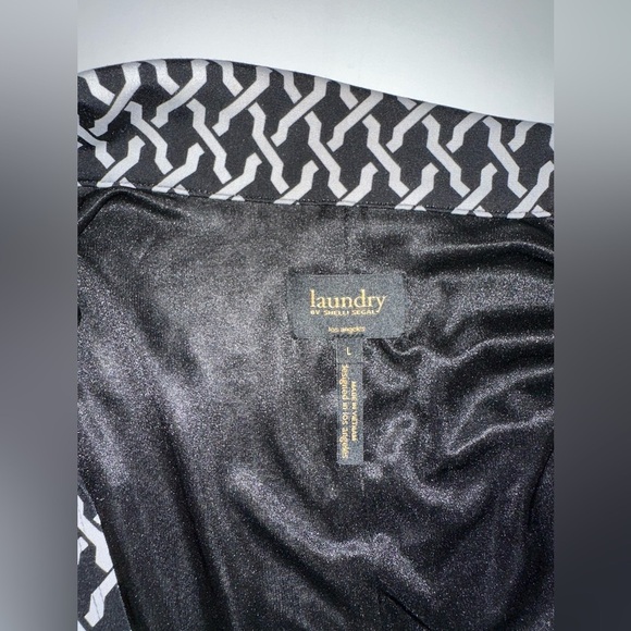 Laundry by Shelli Segal Black White Wrap Dress Size L Stretch Knit Long Sleeve - Picture 4 of 9